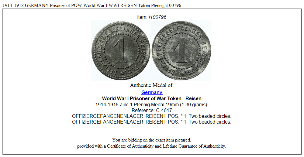 1914-1918 GERMANY Prisoner of POW World War I WWI REISEN Token Pfennig i100796