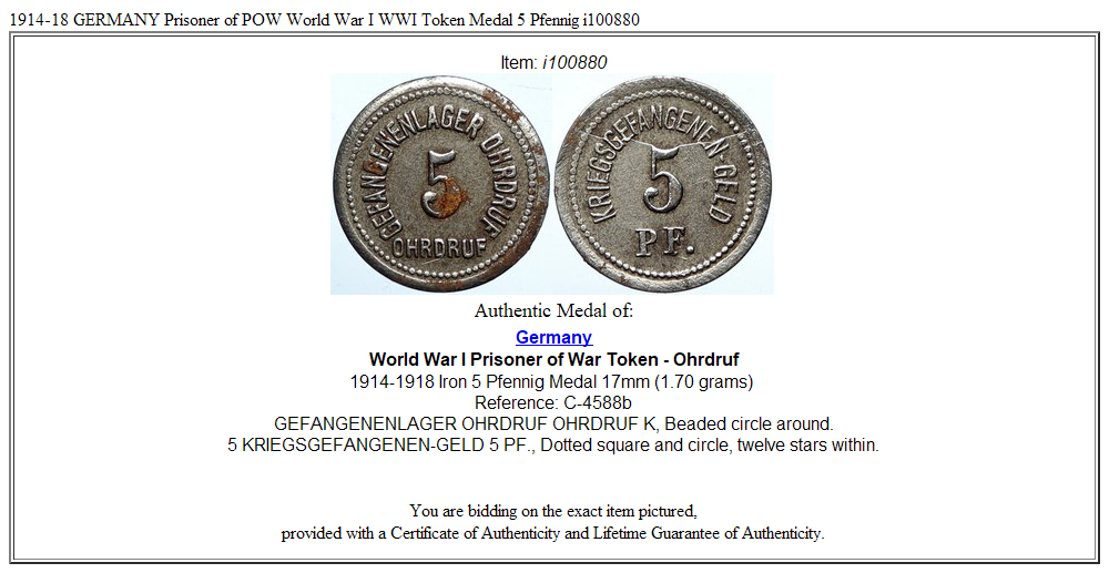 1914-18 GERMANY Prisoner of POW World War I WWI Token Medal 5 Pfennig i100880