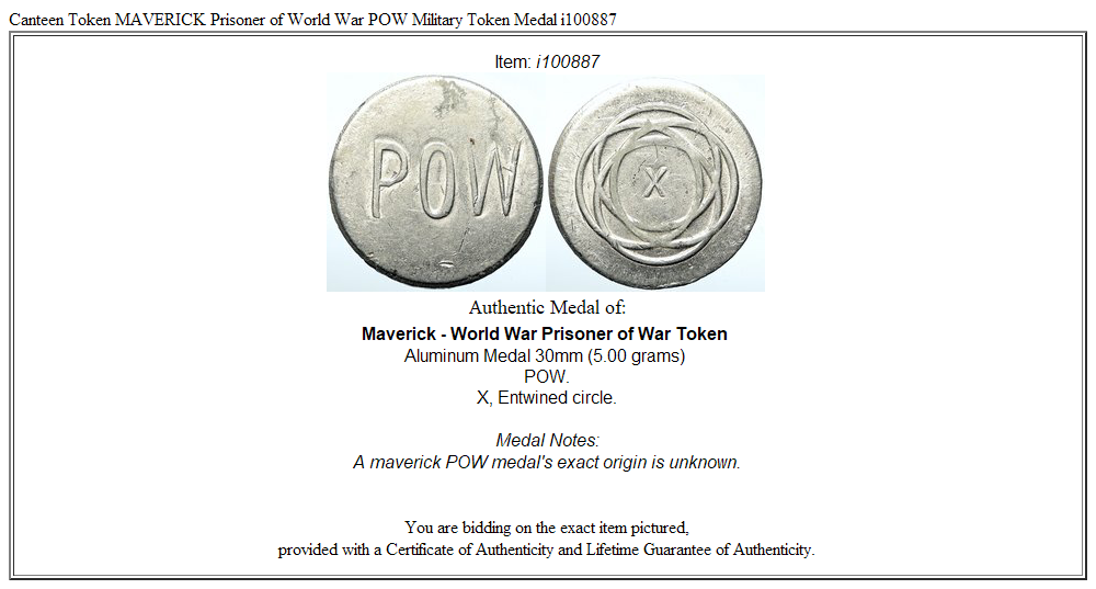 Canteen Token MAVERICK Prisoner of World War POW Military Token Medal i100887