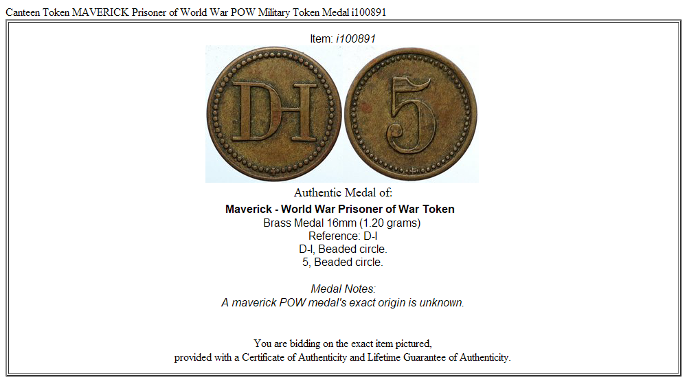 Canteen Token MAVERICK Prisoner of World War POW Military Token Medal i100891