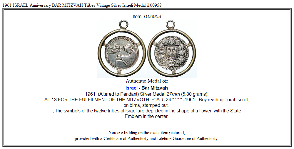 1961 ISRAEL Anniversary BAR MITZVAH Tribes Vintage Silver Israeli Medal i100958