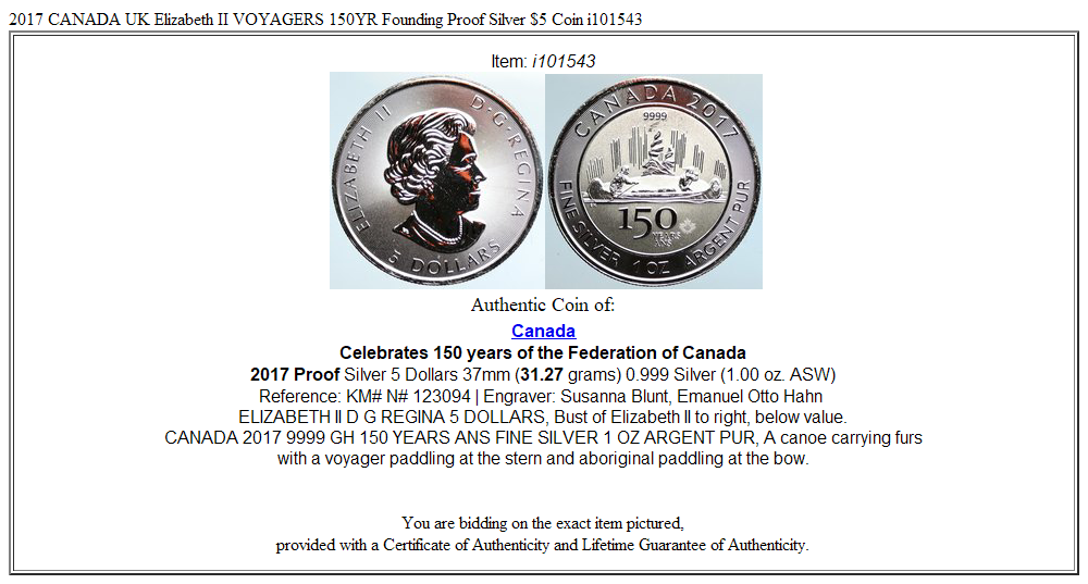 2017 CANADA UK Elizabeth II VOYAGERS 150YR Founding Proof Silver $5 Coin i101543