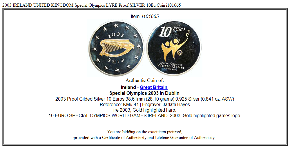 2003 IRELAND UNITED KINGDOM Special Olympics LYRE Proof SILVER 10Eu Coin i101665