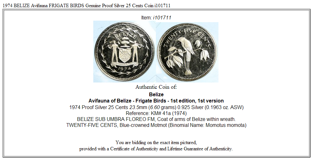 1974 BELIZE Avifauna FRIGATE BIRDS Genuine Proof Silver 25 Cents Coin i101711