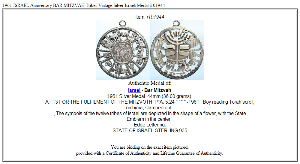 1961 ISRAEL Anniversary BAR MITZVAH Tribes Vintage Silver Israeli Medal i101944