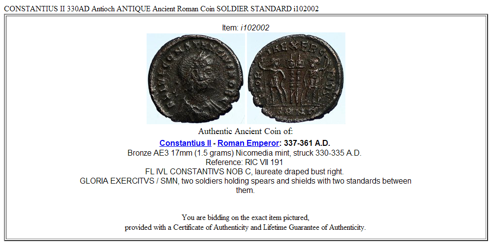 CONSTANTIUS II 330AD Antioch ANTIQUE Ancient Roman Coin SOLDIER STANDARD i102002