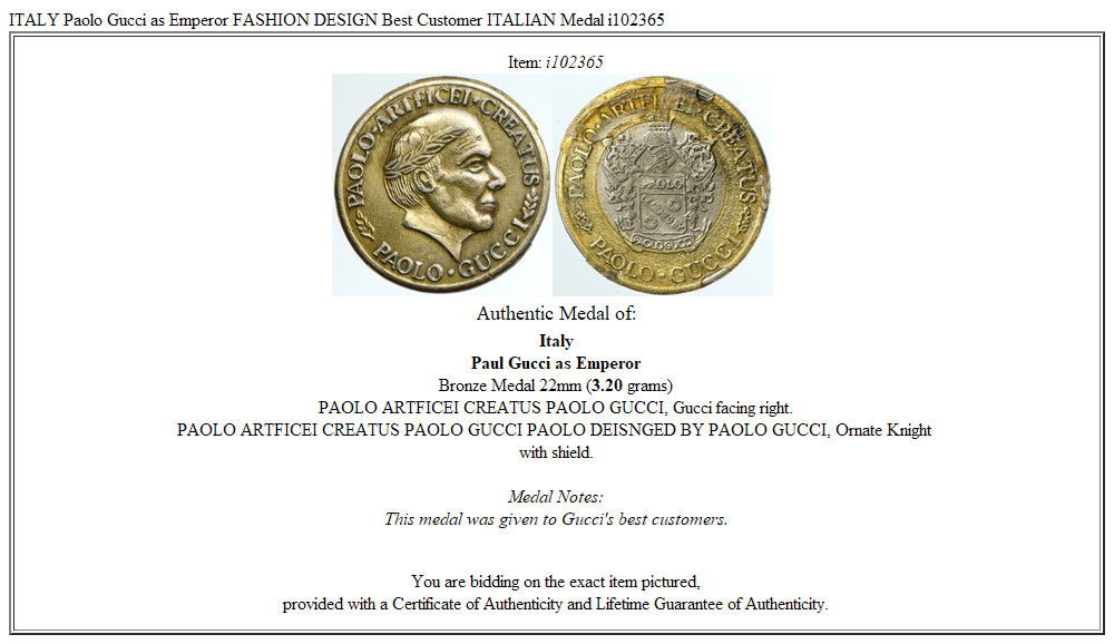 ITALY Paolo Gucci as Emperor FASHION DESIGN Best Customer ITALIAN Medal i102365