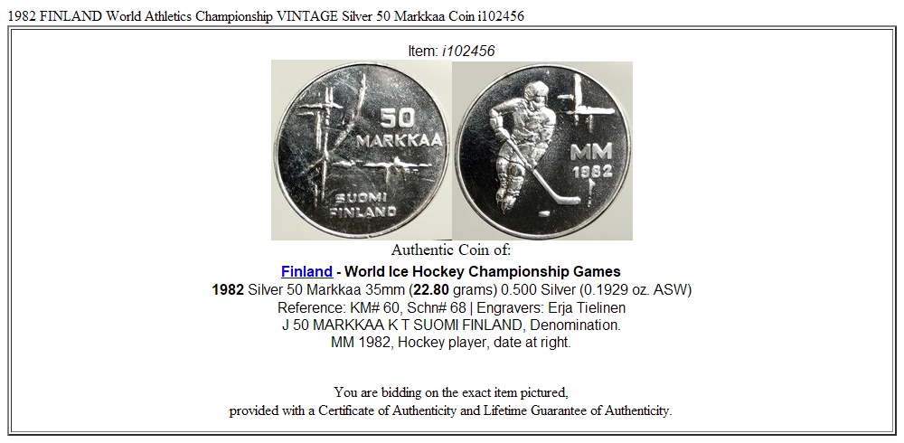 1982 FINLAND World Athletics Championship VINTAGE Silver 50 Markkaa Coin i102456