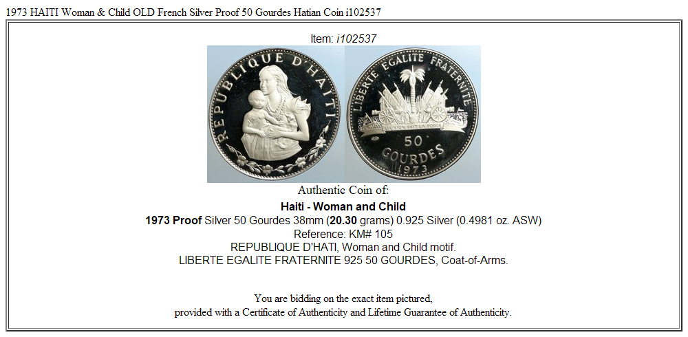 1973 HAITI Woman & Child OLD French Silver Proof 50 Gourdes Hatian Coin i102537