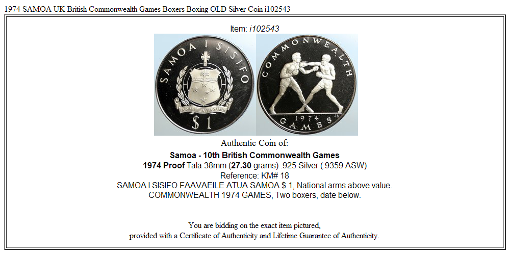 1974 SAMOA UK British Commonwealth Games Boxers Boxing OLD Silver Coin i102543