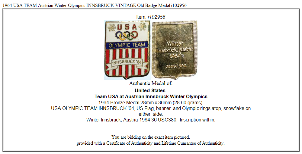 1964 USA TEAM Austrian Winter Olympics INNSBRUCK VINTAGE Old Badge Medal i102956