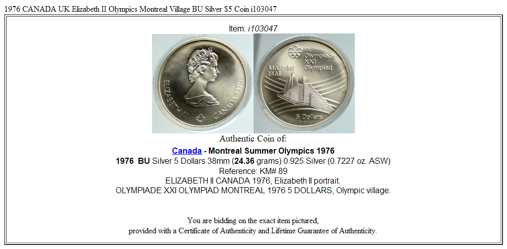 1976 CANADA UK Elizabeth II Olympics Montreal Village BU Silver $5 Coin i103047