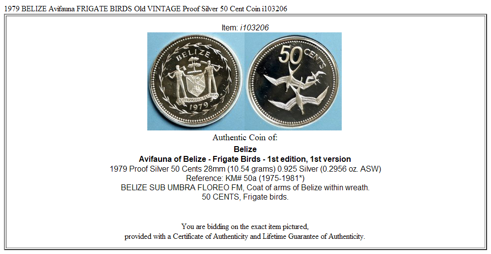 1979 BELIZE Avifauna FRIGATE BIRDS Old VINTAGE Proof Silver 50 Cent Coin i103206