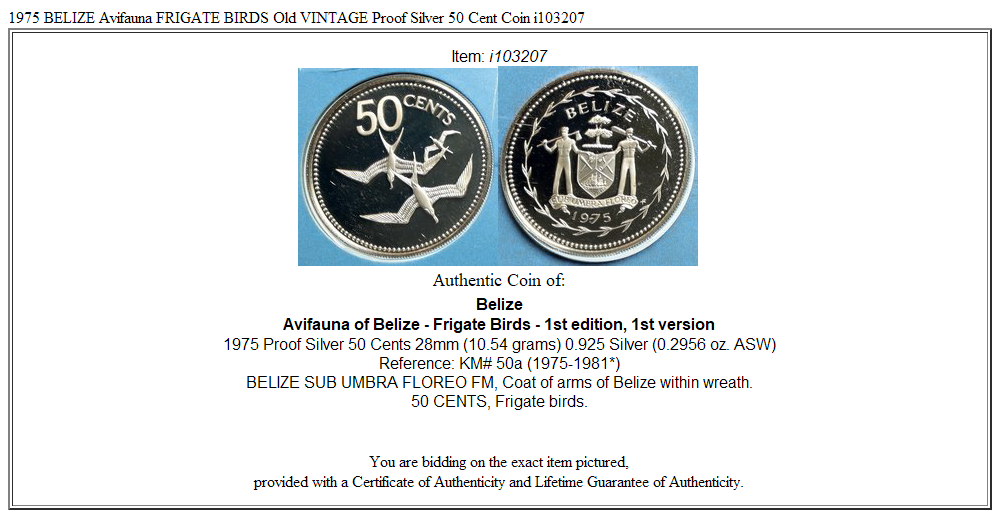 1975 BELIZE Avifauna FRIGATE BIRDS Old VINTAGE Proof Silver 50 Cent Coin i103207