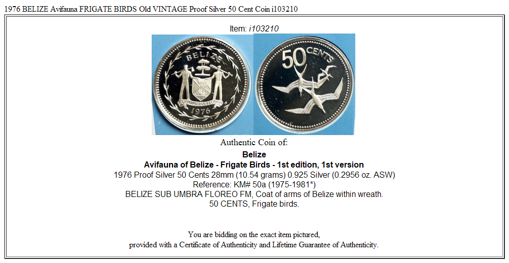 1976 BELIZE Avifauna FRIGATE BIRDS Old VINTAGE Proof Silver 50 Cent Coin i103210