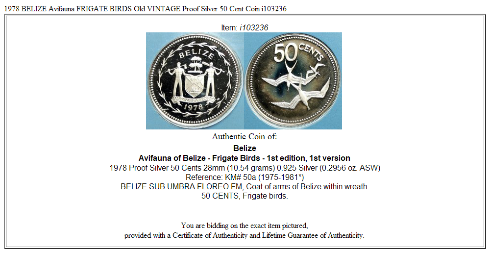 1978 BELIZE Avifauna FRIGATE BIRDS Old VINTAGE Proof Silver 50 Cent Coin i103236