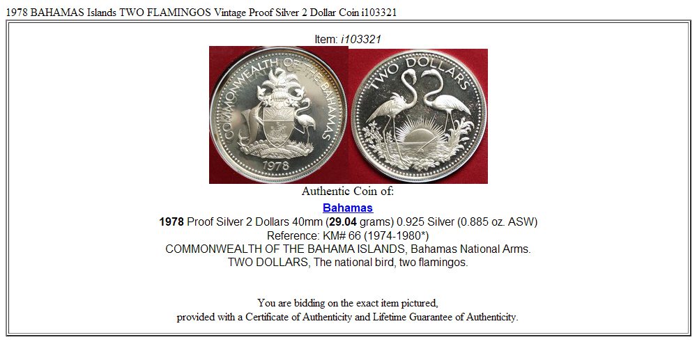 1978 BAHAMAS Islands TWO FLAMINGOS Vintage Proof Silver 2 Dollar Coin i103321