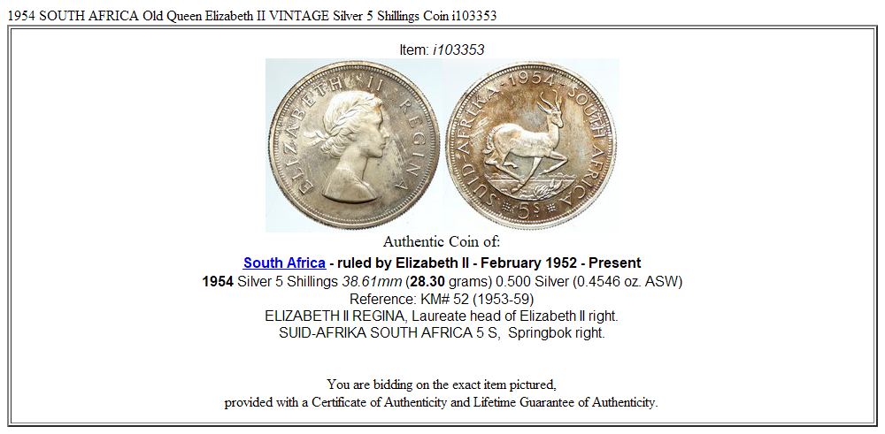 1954 SOUTH AFRICA Old Queen Elizabeth II VINTAGE Silver 5 Shillings Coin i103353