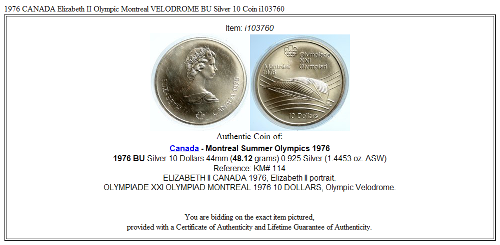 1976 CANADA Elizabeth II Olympic Montreal VELODROME BU Silver 10 Coin i103760