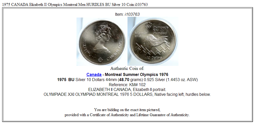 1975 CANADA Elizabeth II Olympics Montreal Men HURDLES BU Silver 10 Coin i103763