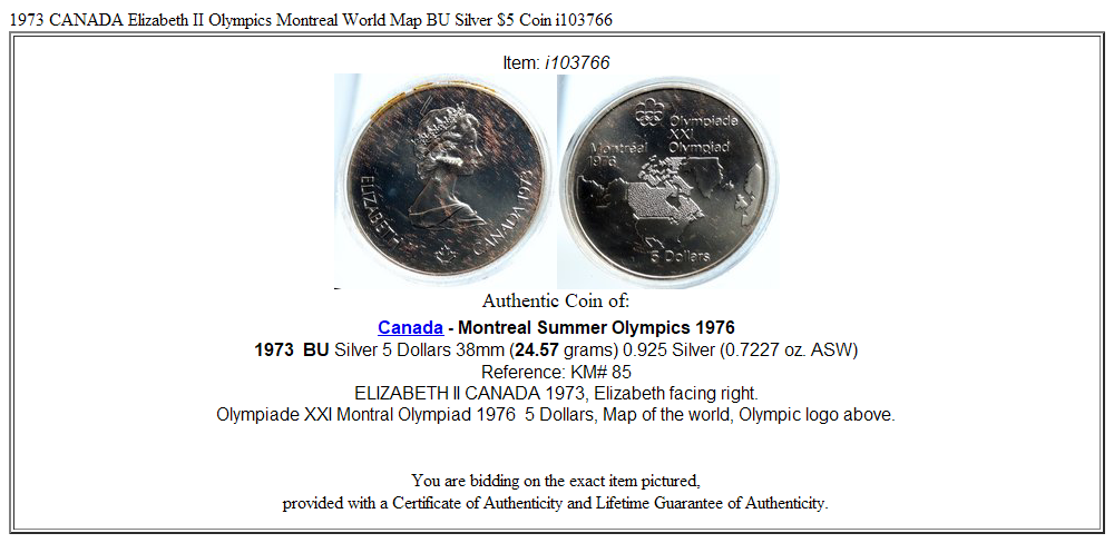 1973 CANADA Elizabeth II Olympics Montreal World Map BU Silver $5 Coin i103766