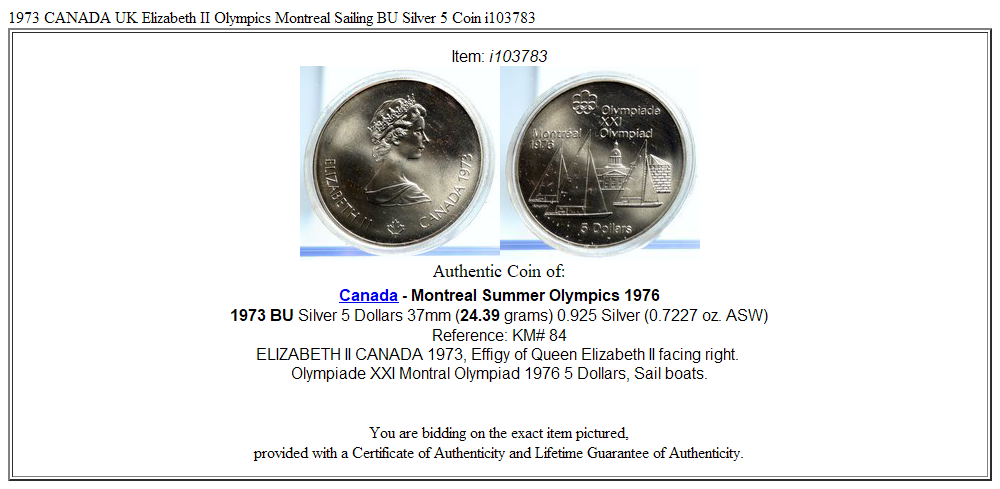 1973 CANADA UK Elizabeth II Olympics Montreal Sailing BU Silver 5 Coin i103783