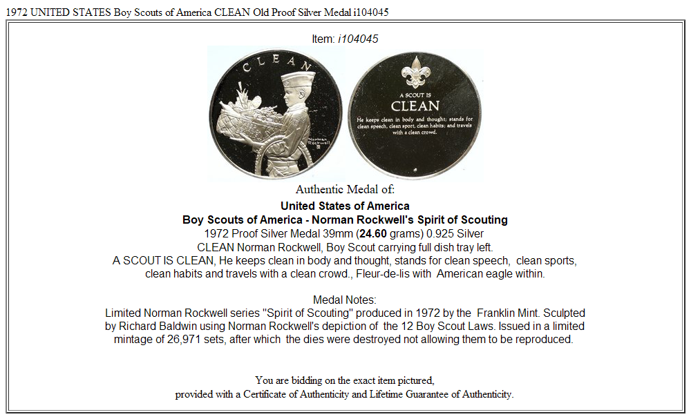 1972 UNITED STATES Boy Scouts of America CLEAN Old Proof Silver Medal i104045