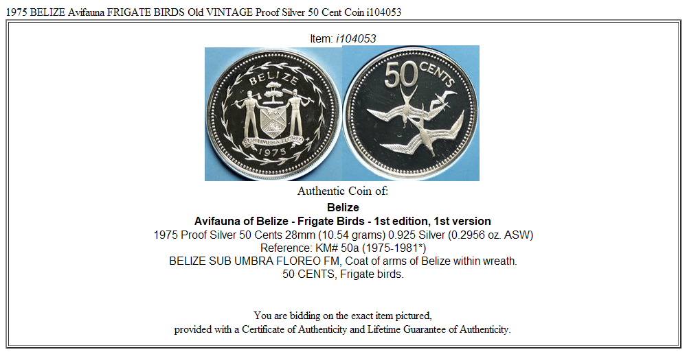 1975 BELIZE Avifauna FRIGATE BIRDS Old VINTAGE Proof Silver 50 Cent Coin i104053