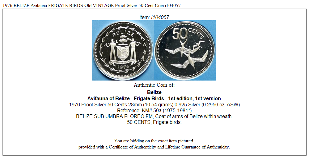 1976 BELIZE Avifauna FRIGATE BIRDS Old VINTAGE Proof Silver 50 Cent Coin i104057