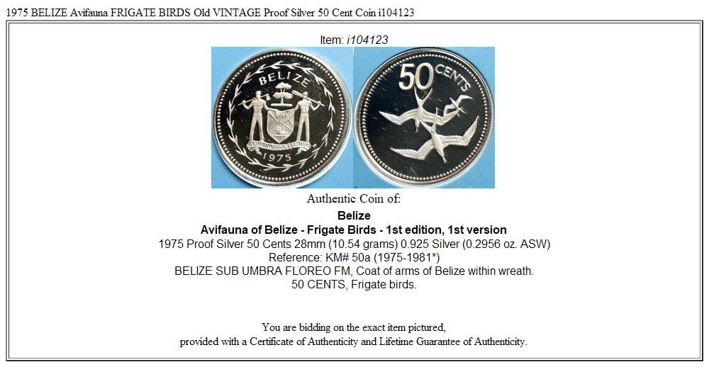 1975 BELIZE Avifauna FRIGATE BIRDS Old VINTAGE Proof Silver 50 Cent Coin i104123