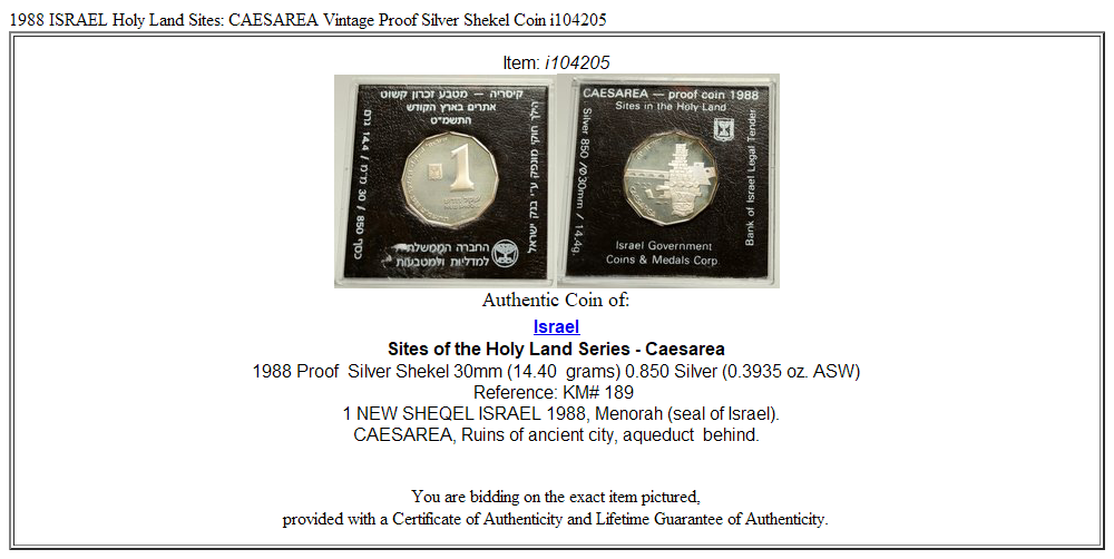 1988 ISRAEL Holy Land Sites: CAESAREA Vintage Proof Silver Shekel Coin i104205