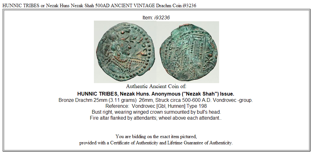 HUNNIC TRIBES or Nezak Huns Nezak Shah 500AD ANCIENT VINTAGE Drachm Coin i93236