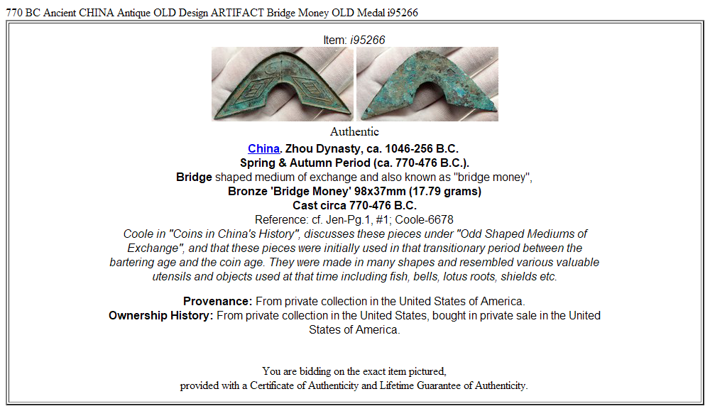 770 BC Ancient CHINA Antique OLD Design ARTIFACT Bridge Money OLD Medal i95266