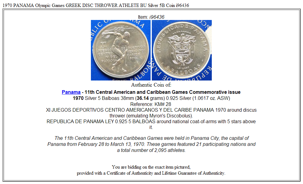 1970 PANAMA Olympic Games GREEK DISC THROWER ATHLETE BU Silver 5B Coin i96436