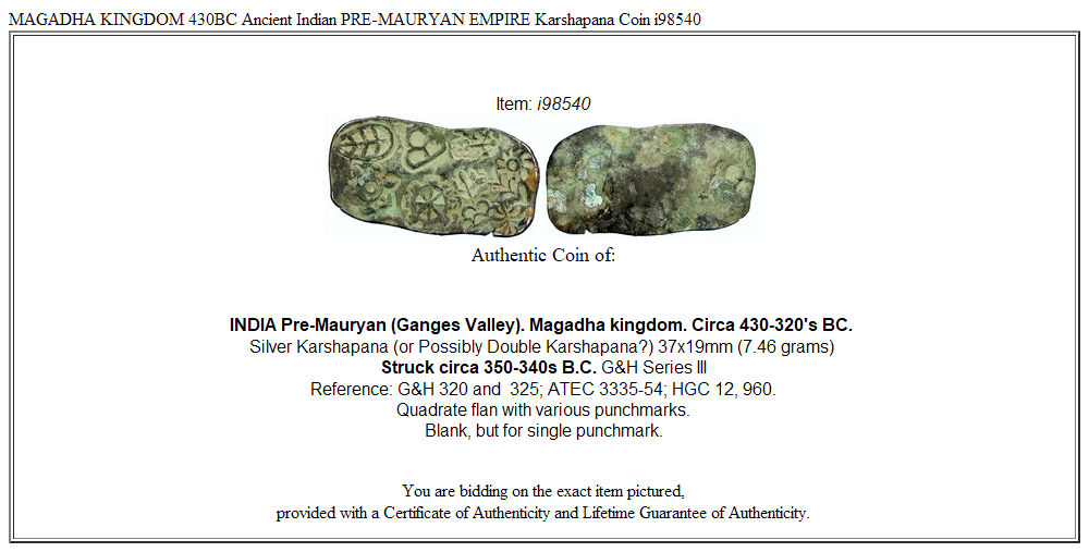 MAGADHA KINGDOM 430BC Ancient Indian PRE-MAURYAN EMPIRE Karshapana Coin i98540