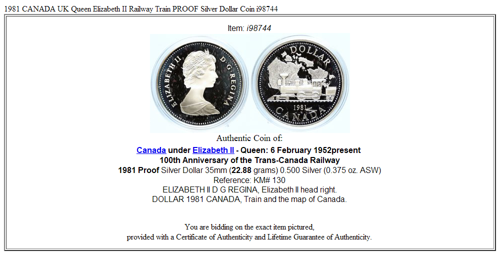 1981 CANADA UK Queen Elizabeth II Railway Train PROOF Silver Dollar Coin i98744