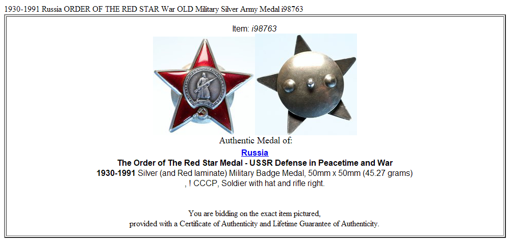 1930-1991 Russia ORDER OF THE RED STAR War OLD Military Silver Army Medal i98763