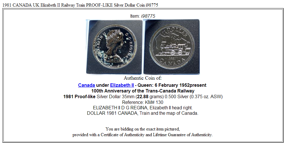 1981 CANADA UK Elizabeth II Railway Train PROOF-LIKE Silver Dollar Coin i98775