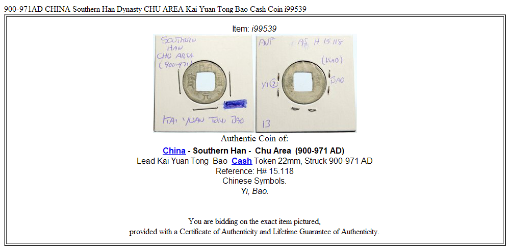 900-971AD CHINA Southern Han Dynasty CHU AREA Kai Yuan Tong Bao Cash Coin i99539