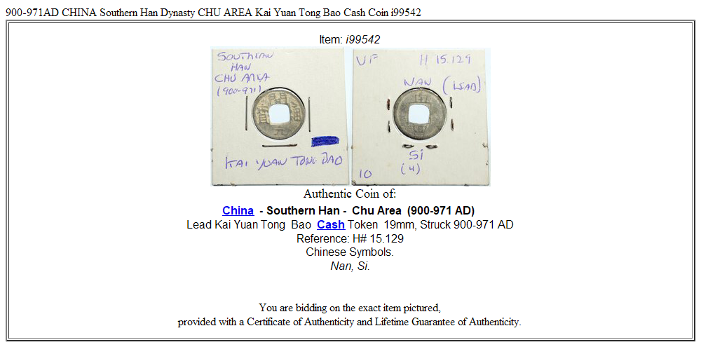 900-971AD CHINA Southern Han Dynasty CHU AREA Kai Yuan Tong Bao Cash Coin i99542