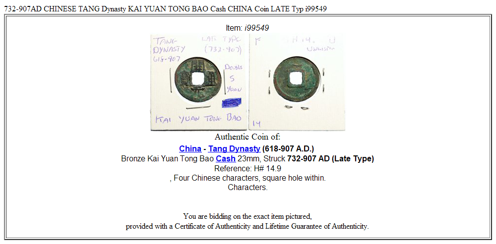 732-907AD CHINESE TANG Dynasty KAI YUAN TONG BAO Cash CHINA Coin LATE Typ i99549