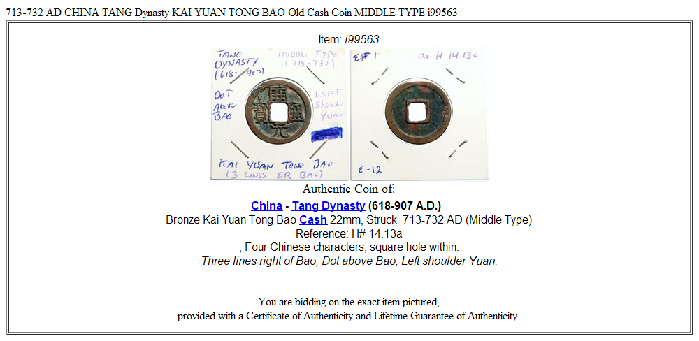 713-732 AD CHINA TANG Dynasty KAI YUAN TONG BAO Old Cash Coin MIDDLE TYPE i99563