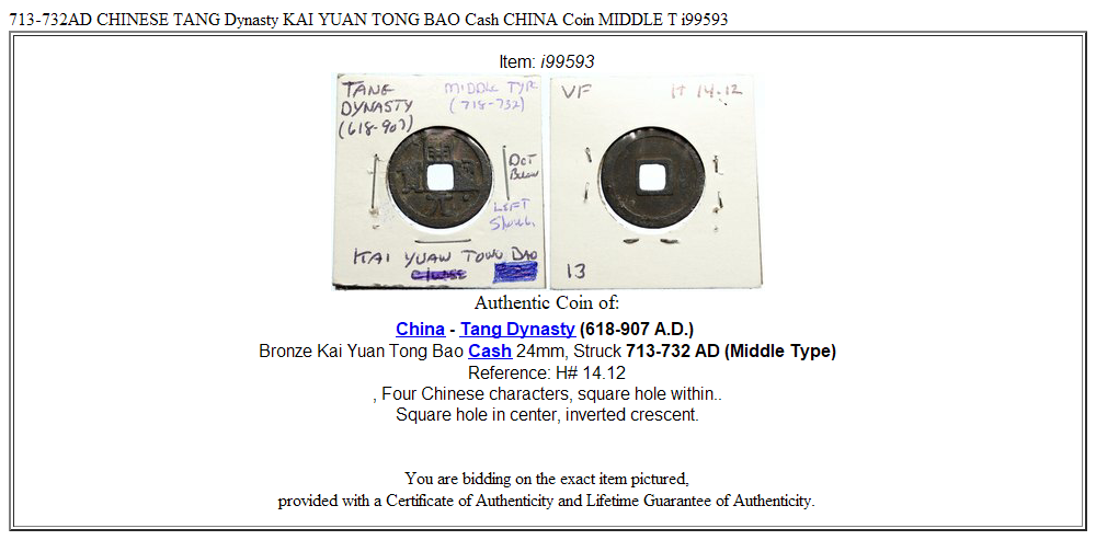 713-732AD CHINESE TANG Dynasty KAI YUAN TONG BAO Cash CHINA Coin MIDDLE T i99593