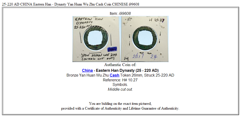 25-220 AD CHINA Eastern Han - Dynasty Yan Huan Wu Zhu Cash Coin CHINESE i99608