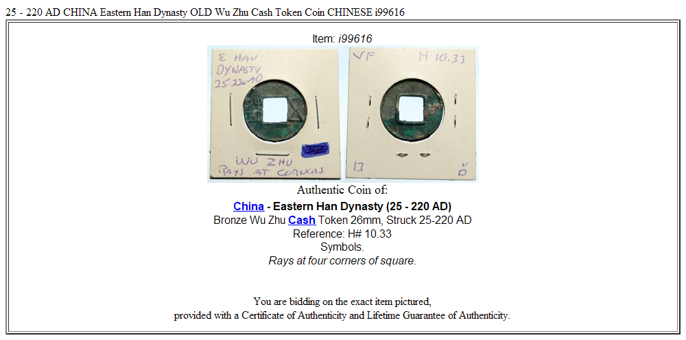 25 - 220 AD CHINA Eastern Han Dynasty OLD Wu Zhu Cash Token Coin CHINESE i99616