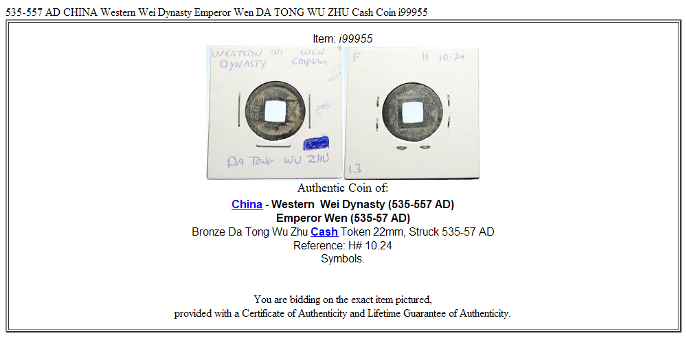 535-557 AD CHINA Western Wei Dynasty Emperor Wen DA TONG WU ZHU Cash Coin i99955