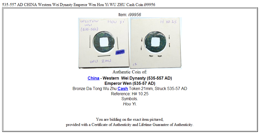 535-557 AD CHINA Western Wei Dynasty Emperor Wen Hou Yi WU ZHU Cash Coin i99956