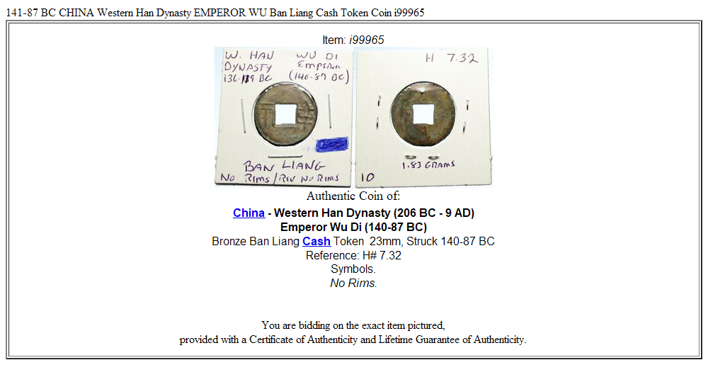 141-87 BC CHINA Western Han Dynasty EMPEROR WU Ban Liang Cash Token Coin i99965