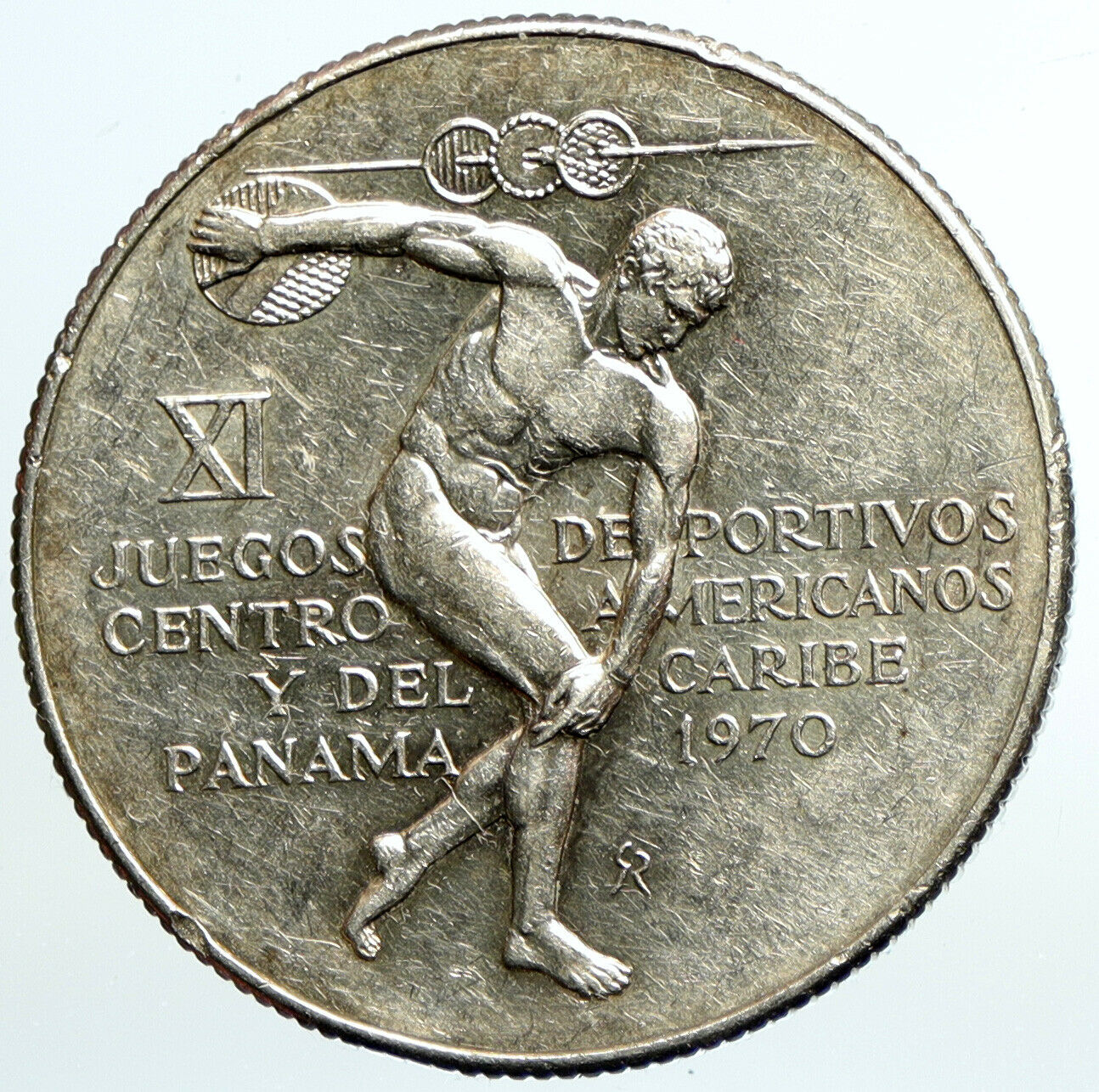 1970 PANAMA Olympic Games GREEK DISC THROWER ATHLETE Silver 5 Bolvr Coin i101538