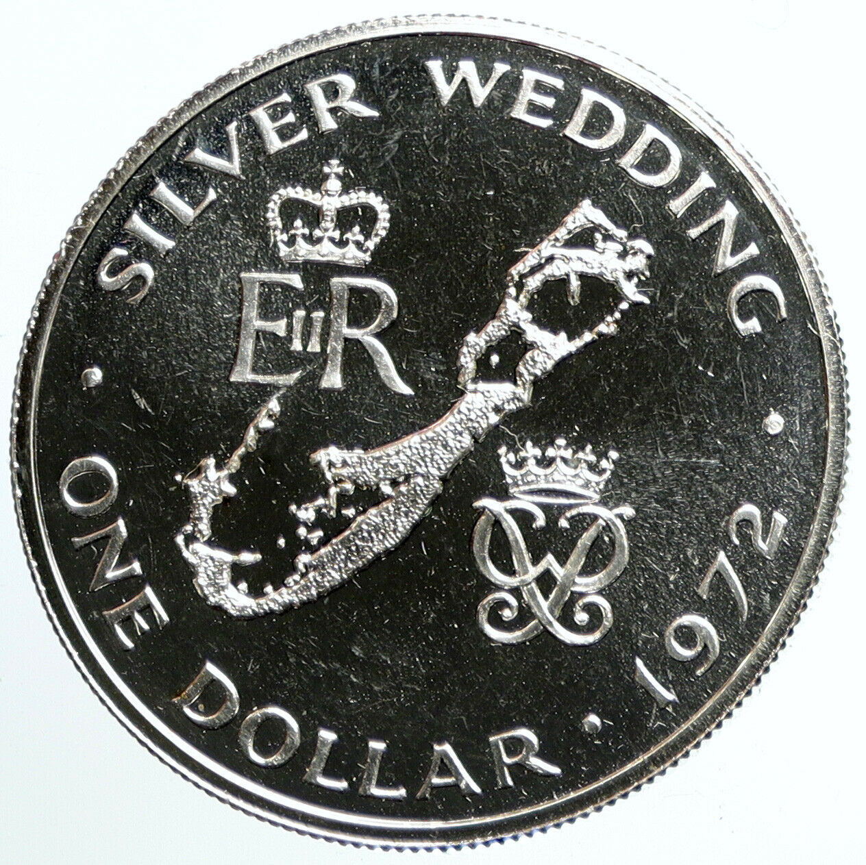 1972 BERMUDA Elizabeth II Prince Philip Wedding PRF Silver 1 Dollar Coin i101552